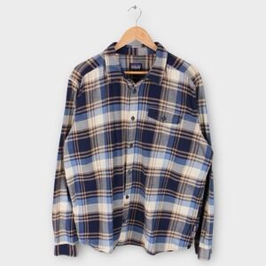 Patagonia Organic Cotton Plaid Button Up Shirt Blue Tan Men's XL